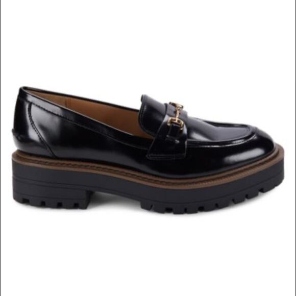 Sam Edelman Glossy Black Loafers with Gold Accent - Picture 4 of 13